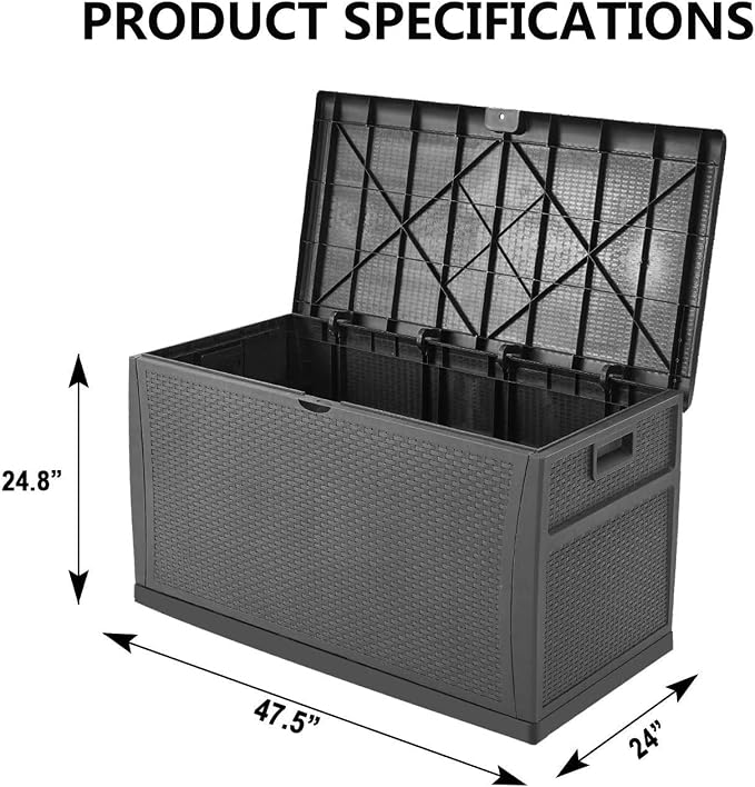 YIGUO Deck Box Outdoor Resin Patio Storage Container 120 Gallon,Easy Placement Large Storage Box Garden Backyard Patio Furniture,Black