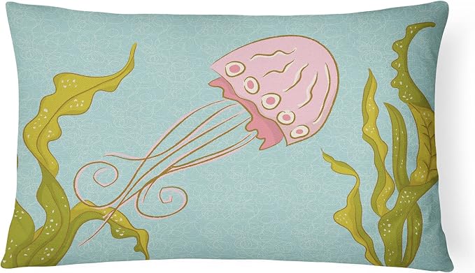 Caroline's Treasures BB8546PW1216 Jelly Fish Canvas Fabric Decorative Pillow Machine Washable, Indoor Outdoor Decorative Pillow for Couch, Bed or Patio, 12HX16W