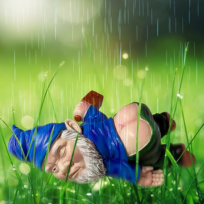 MINICAR Funny Drunk Garden Gnome Statue 9.5 Inch - Indoor Home Office Figurine Decor Outdoor Yard Lawn Patio Sculpture Decoration, Naughty Gifts for Women Men, Blue