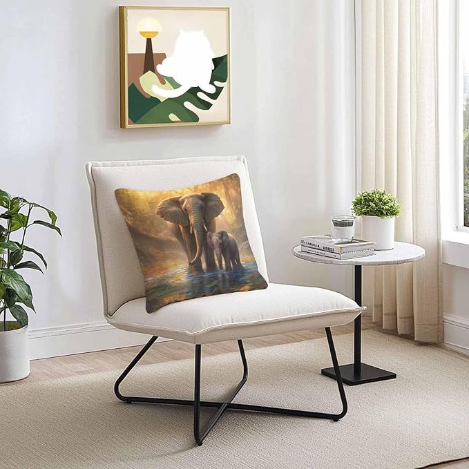 Elephant Outdoor Pillow Covers Pack of 2 Animal Forest River Yellow Oil Painting Waterproof Throw Pillow Covers Decorative Cushion Cases for Patio Garden Tent Balcony Couch 24x24 inch