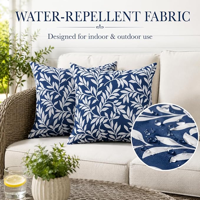 Outdoor Pillows 18"x18" Waterproof Decorative Pillows with Inserts | Set of 2 Fade Resistant Patio Throw Pillows for Garden Porch Couch and Patio Furniture