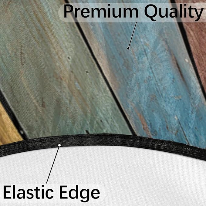 OSAM SPACE Outdoor Tablecloth with Umbrella Hole, Round Elastic Fitted Table Cloth with Invisible Zipper,Wooden Picnic Patio Table Cover 36-44in