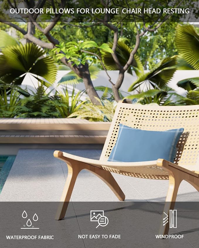 Outdoor Pillows Covers with Inserts Solid Color Dusty Blue Waterproof Recliner Pillow with Adjustable Strap Throw Pillows for Patio Furniture Pool Lounge Chair, 11x16 inch, 1PCS