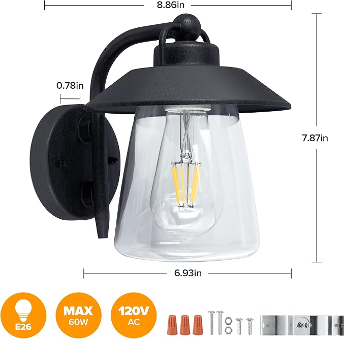 LUTEC Outdoor Indoor Wall Lantern, Farmhouse Barn Wall Sconce Lighting Fixture,Matte Black Finish Anti-Rust Wall Mount Light, Waterproof Wall lamp with Clear Glass for Porch, Exterior, Patio