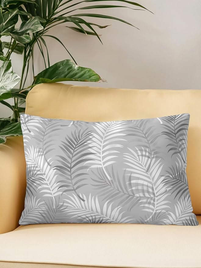 Waterproof Outdoor Pillow 1 Pack Grey Tropical Palm Leaves Decorative Throw Pillows Cover & Insert 20x12 Inch Lumbar Pillowcase Summer Jungle Foliage Pillows for Couch Sofa Bed Patio Furniture