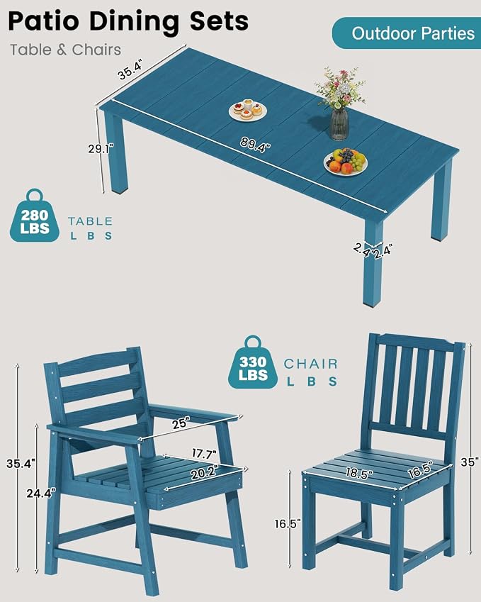 LOUNZY 11 Piece Patio Dining Set for 10, Outdoor Table and Chairs, Navy | 89.4“ table,Spacious 10 person outdoor table and chairs set, HDPE structure, built for entertaining and family events