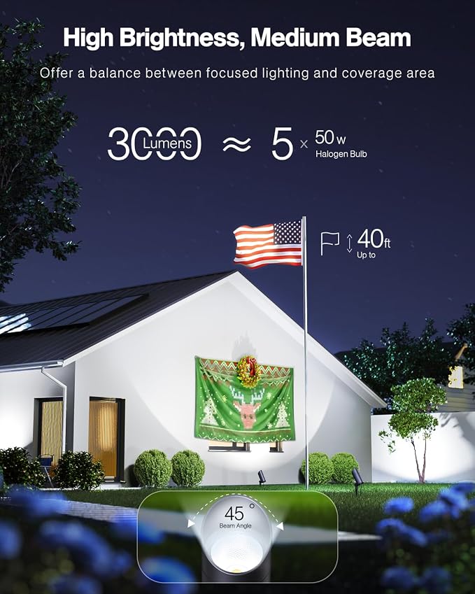 HIBOITEC 1 Pack 30W Outdoor LED Spotlight 120V 3000LM 5000K Spot Lights Waterproof Landscape Lighting for Flag Pole Tree Statue, 5.9 FT Cord with Plug