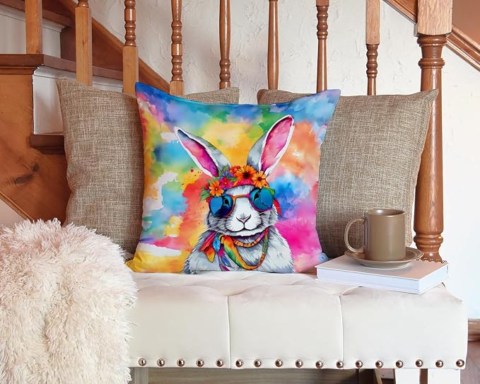 Caroline's Treasures DAC4032PW1414 Hippie Animal Rabbit Throw Pillow Machine Washable, Indoor Outdoor Decorative Pillow for Couch, Bed or Patio, 14Hx14W