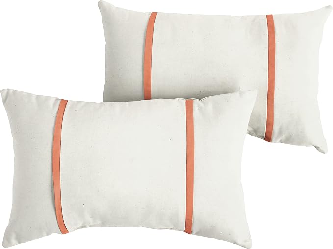 Sorra Home x Sunbrella - Indoor/Outdoor Lumbar Pillows (Set of 2), Canvas Natural Ivory & Melon Coral