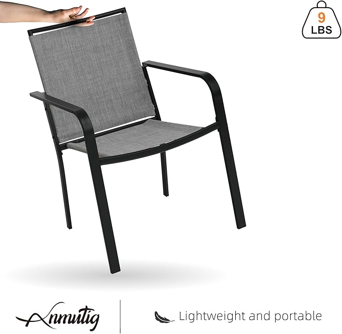 Anmutig 5 Piece Outdoor Patio Dining Set with Gray Stackable Chairs and 37" PVC Square Table