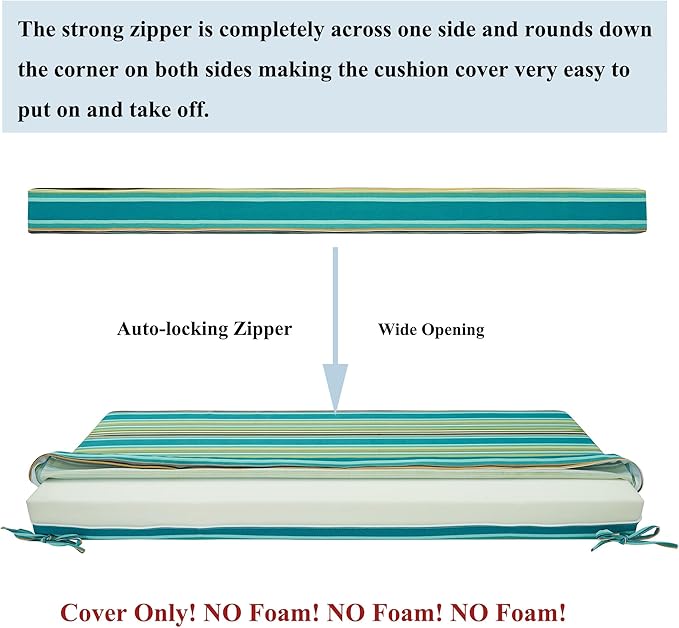 FUNHOME Outdoor Cushion Covers,42" x 18" x 3", No Insert! Patio Cushion Covers Replacement for Outdoor Furniture,Water Resistant Patio Bench Loveseat Covers 1 Pack, Green Stripe(Covers ONLY)