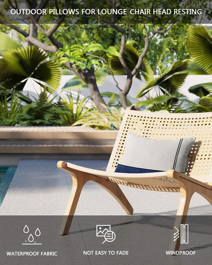 Outdoor Pillows Covers with Inserts Abstract Gemoetric Art Navy Blue Color Block Waterproof Recliner Pillow with Adjustable Strap Throw Pillows for Patio Furniture Pool Lounge Chair, 11x16 inch, 1PCS