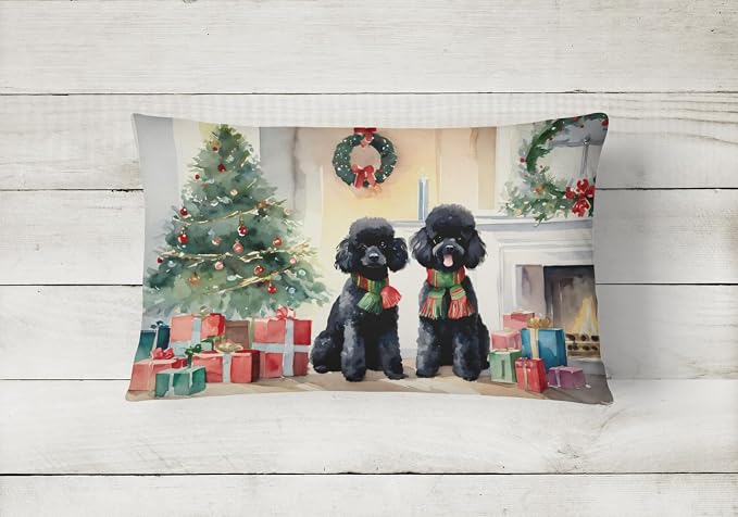 Caroline's Treasures DAC2725PW1216 Poodle Cozy Christmas Throw Pillow Machine Washable, Indoor Outdoor Decorative Pillow for Couch, Bed or Patio, 12HX16W