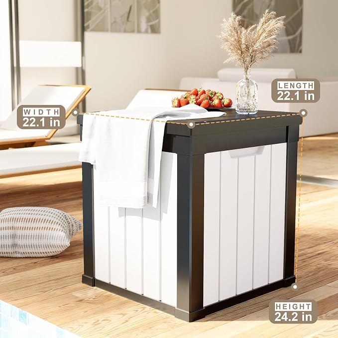 PatioZen 50 Gallon Resin Deck Box, Lockable Outdoor Storage Box for Patio Cushions Storage Furniture,Garden Tools, Pool Supplies, Weatherproof and UV Resistant (Black&White)