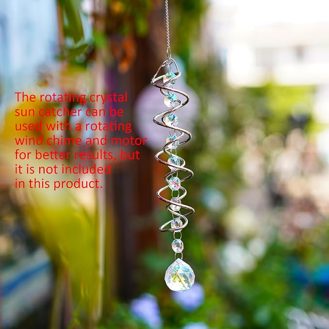 20.5in Crystal Gazing Ball Spiral Wind Spinner Garden Decor | Colorful Crystal Suncatcher with Octagonal Beads Spiral Tail Rainbow Maker Hanging for Indoor Outdoor Garden Patio Yard Decor