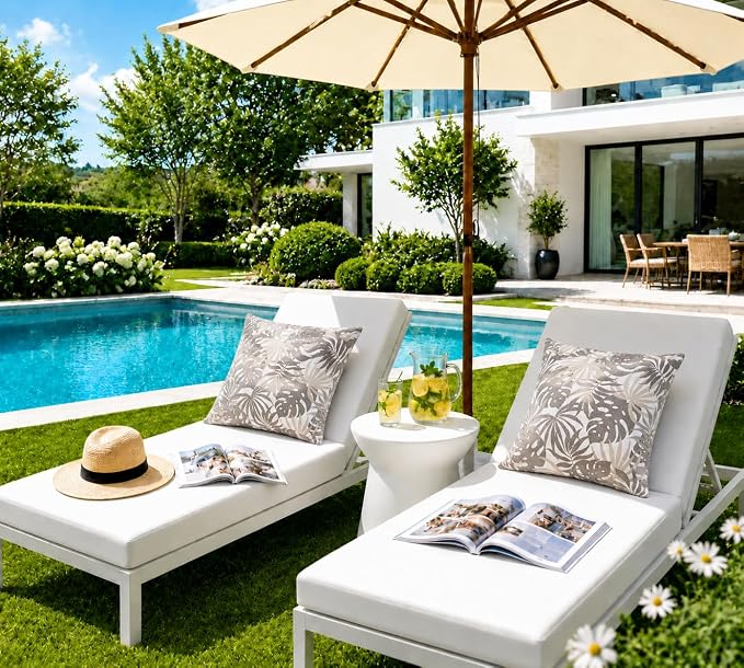 Indoor Outdoor Waterproof Throw Pillow Covers, Pack of 2 UV Fade Resistant Pillowcase Shell Cushion Sham for Garden Patio Tent Balcony Couch Sofa, 18 x 18 Inch (Sunlight Coconut Grove)