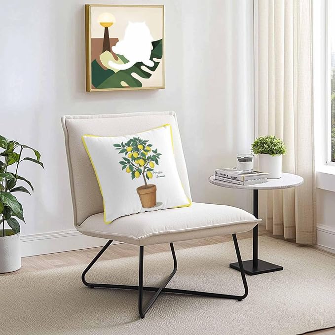 Summer Yellow Lemons Outdoor Waterproof Pillow Covers Set of 2, Green Leaf Botanical Garden Frame Pillowcase Decorative Throw Cushion Cases for Patio Garden Couch 20 x 20 Inches