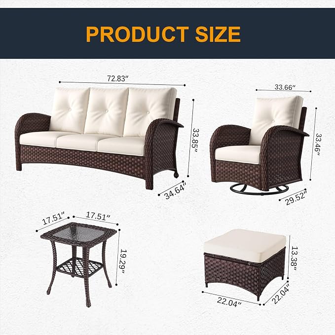 9 Pieces Outdoor Wicker Patio Swivel Rocking Chairs, All Weather Wicker Conversation Set with Side Table