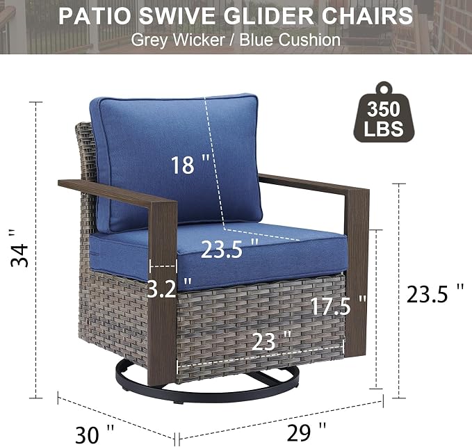 Belord Outdoor Swivel Rocker Chairs Set of 2 with Metal Wide Armrests, Patio Wicker Chairs, Glider Furniture for Porch, Deck, Sunroom, Backyard