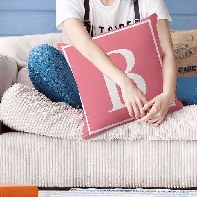 Monogram Initial Pink Outdoor Pillow Covers 16 x 16inches Decorative Pillow Case for Sofa Couch Bed (Pillow Insert Not Include)