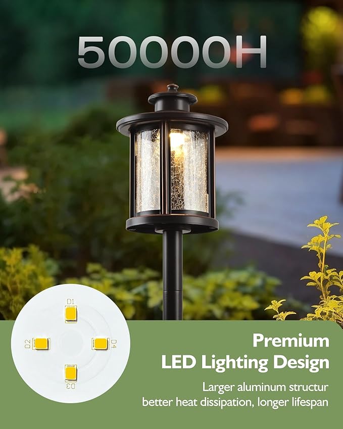 LITFIT Low Voltage Landscape Lighting, 12V 3.4W 155LM 3000K Outdoor Path Lights with Connectors, Crackled Shade, ORB Finish, Waterproof Aluminum LED Walkway Light Wired for Garden Yard, 4 Pack