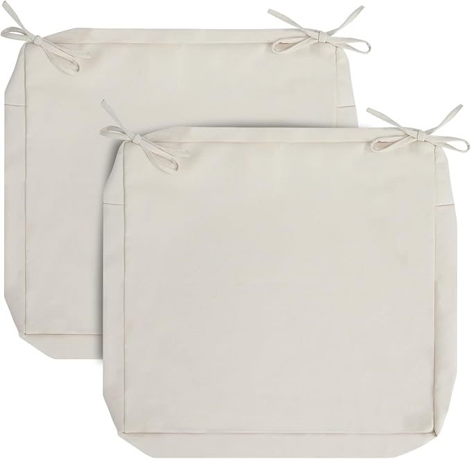 FUNHOME 2 Pack Outdoor Cushion Covers 24" x 24" x 4", No Insert! Water-Resistant Patio Chair Seat Cushion Covers with Zipper and Tie, Replacement Cover Only(Cream White)