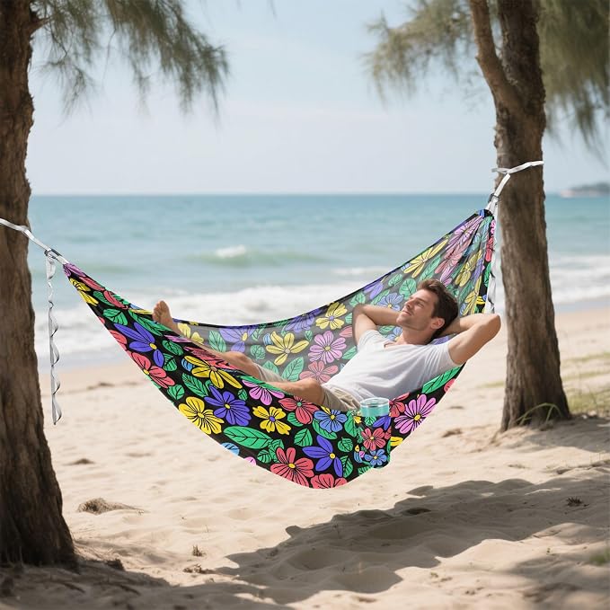 Camping Hammock Outdoor Hammocks for Outside Flower 1 Beach Trees Portable Lightweight with Pockets Tree Straps Indoor