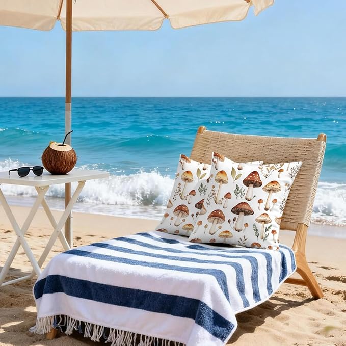 22x22 Inch Outdoor Pillow Covers Set of 2 Waterproof Throw Pillow Covers Decorative Couch Cushion Covers Mushrooms Pattern Square Pillowcases Protectors for Patio Garden Sofa