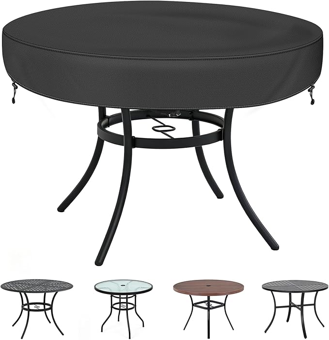 TOHONFOO Outdoor Round Table Cover - Waterproof Anti-UV Round Patio Table Cover - Fits Outdoor Table Up to 46-48 Inch
