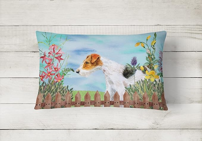 Caroline's Treasures CK1212PW1216 Fox Terrier Spring Canvas Fabric Decorative Pillow Machine Washable, Indoor Outdoor Decorative Pillow for Couch, Bed or Patio, 12HX16W