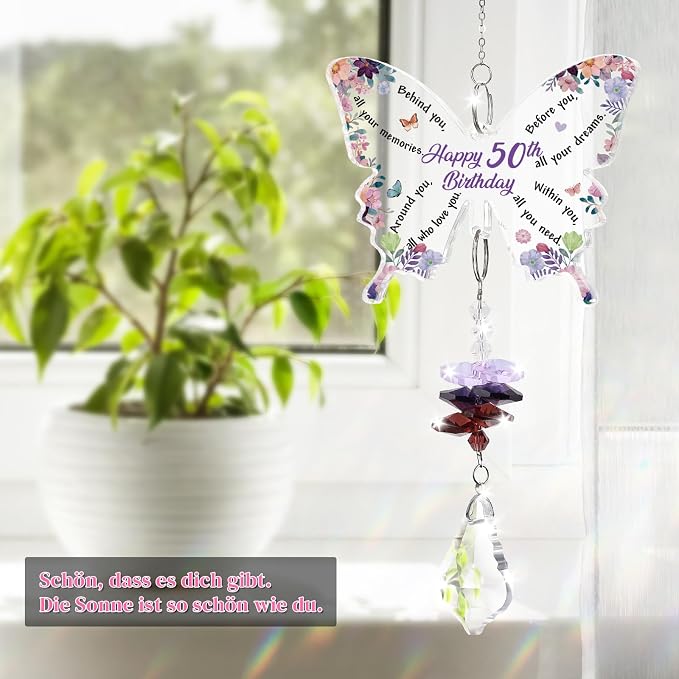Funnli 50th Birthday Gift for Her, 50th Birthday Decorations Suncatcher