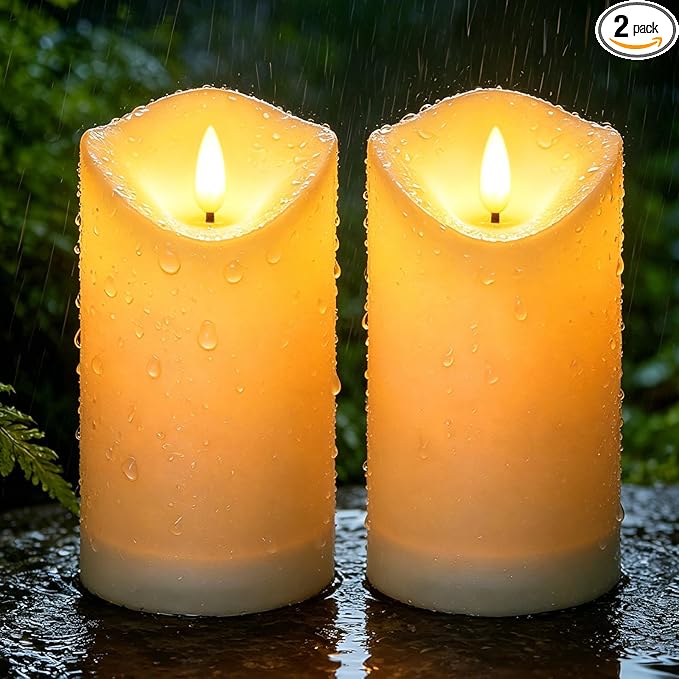 Solar Garden Decor for Outside-Solar Candles Outdoor Waterproof, Flameless LED Candles Rechargeable, Solar Powered Candles Dusk to Dawn for Patio Lantern Garden Table Decorations, Set of 2, 3.25" x 6"