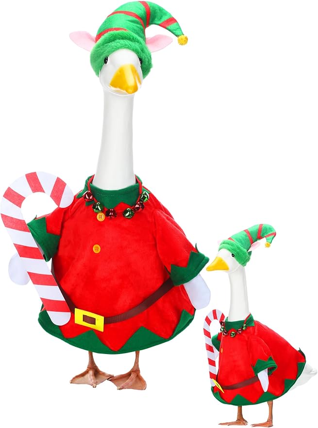 Outus Christmas Elf Porch Goose Costume Set Skirt, Dress and Hat Cute Elf Clothes for Christmas Outdoor Garden Yard Patio Lawn Cement Goose