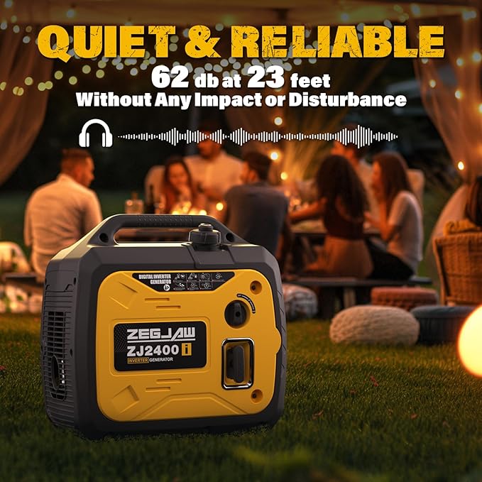 ZEGJAW 2400-Watt Portable Inverter Generator, EPA Compliant, CO-Sensor, Eco-Mode Feature, Lightweight & Quiet Gas Powered Generators for Home Use