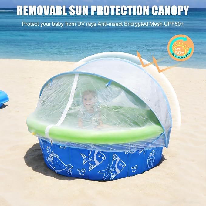 Mostop Kiddie Pool with Canopy: 47in Foldable Toddler Pool with Sprinkler & Mosquito Net,Pop Up Baby Beach Pool with Shade,Portable Swimming Pool for Kids,Outdoor Summer Essentials for Beach, Backyard