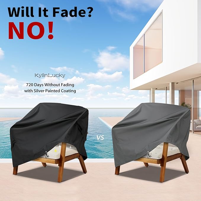 KylinLucky Waterproof Square Patio Chair Covers 2-Pack 30"x30"x32", Heavy Duty Outdoor Dining Chair Covers with Full Anchoring & Air Vents, Black