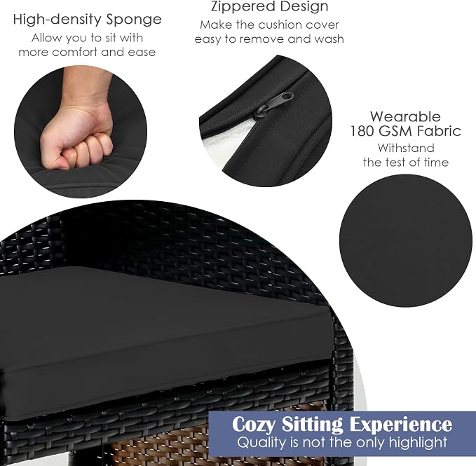 Tangkula 4 Pieces Rattan Furniture Set, Outdoor Conversation Set w/Chair & Loveseat & Tempered Glass Coffee Table, Suitable for Garden, Backyard, Poolside, Patio Furniture Set for 4 (1, Black)