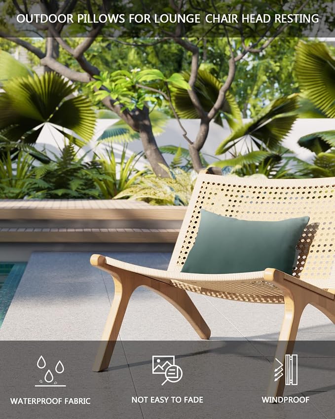 Outdoor Pillows Covers with Inserts Gray-Green Gradient Waterproof Recliner Pillow with Adjustable Strap Throw Pillows for Patio Furniture Pool Lounge Chair, 11x16 inch, 1PCS
