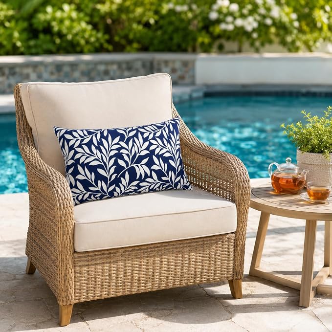 Outdoor Patio Lumbar Pillows Pack of 2, 12"x20" | Fade Resistant Outdoor Waterproof Lumbar Pillow with Inners Decorative Garden Lumbar Cushions for Home Patio Terrace Sofa
