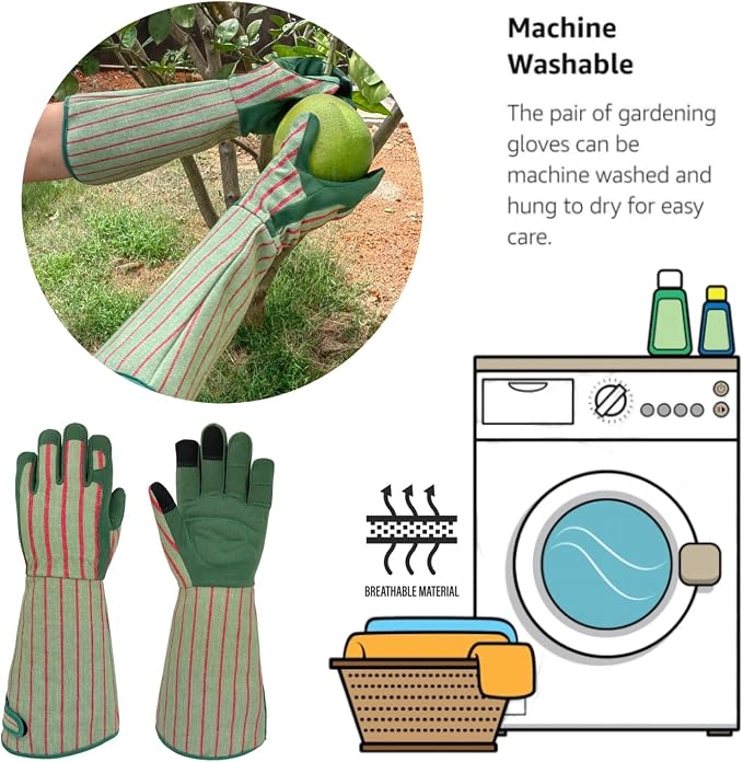 Thornproof Rose&Cactus Gardening Gloves,Gauntlet Garden Glove,Gifts | Canvas,Cute Floral Pattern,Leather Palm,Touchscreen,Durable Material,Garden Gift,Men&Women,Machine Washable,Adjustable Cuff