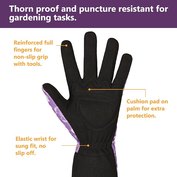 COOLJOB Thorn Proof Rose Pruning Garden Gloves for Women, Long Sleeve Large | Heavy Duty Puncture Resistant Gardening Gloves,Breathable Padded Yard Work for Bush, Blackberry, Cactus, Weed Pulling, Purple