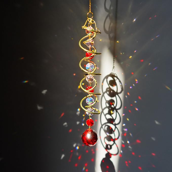 20.5in Crystal Gazing Ball Wind Spinner Suncatcher Garden Decor | Crystal Gazing Ball Wind Spinner Spiral Tail Octagonal Beads Sun Catcher Hanging for Garden Patio Yard Wedding Decor