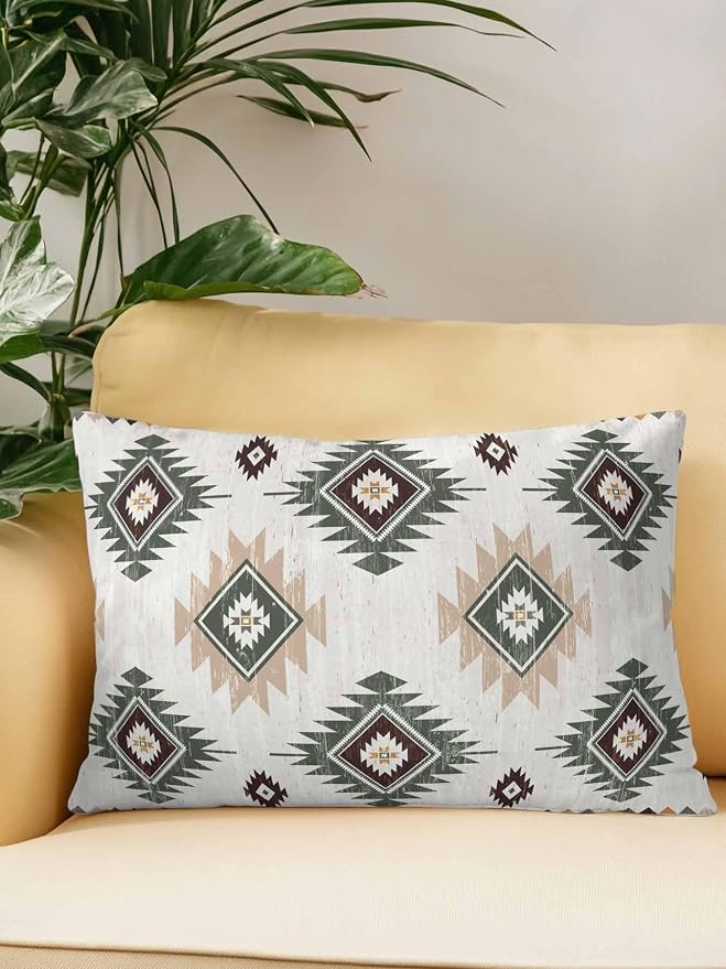 Waterproof Outdoor Pillow 1 Pack Sage Green Boho Aztec Decorative Throw Pillows Cover & Insert 20x12 Inch Lumbar Pillowcase Southwest Tribal Style Pillows for Couch Sofa Bed Patio Furniture