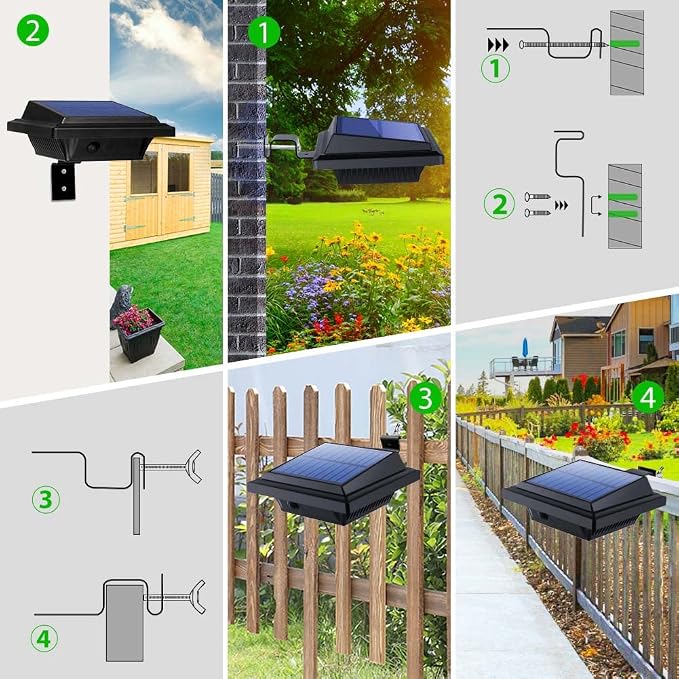 Gutter Solar Patio Decor Lights, 40 LED Deck Outdoor Waterproof Fence for Wall Backyard Porch, Pool, Step Stairs, Yard, Garden, Pathway (2Pack-Black, Warm White)