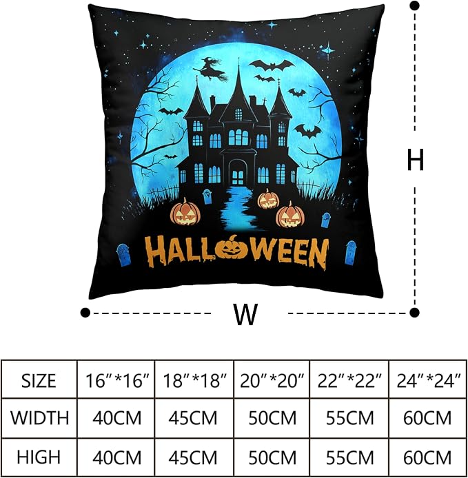 Halloween Pillow Covers 16x16 Set of 2 Witch Castle Throw Pillow Covers Horror Full Moon Night Pillow Case Bat Ghost Pumpkin Cushion Case for Holiday Party Home Decor Couch Sofa