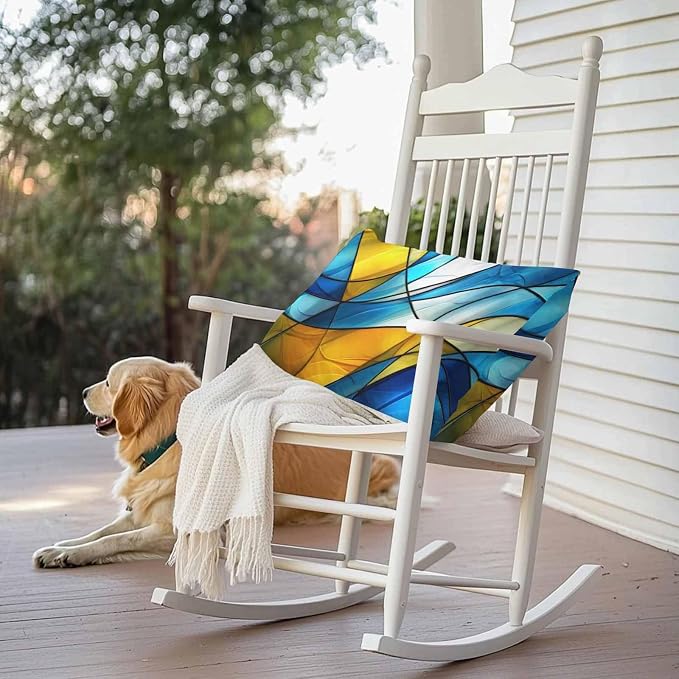 Abstract Art Outdoor Waterproof Pillow Covers Set of 2, Blue Yellow Gradient Wavy Lines Geometric Modern Pillowcase Decorative Throw Cushion Cases for Patio Garden Couch 20 x 12 Inches