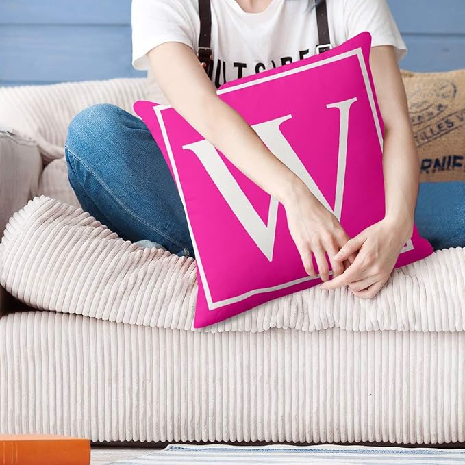 Monogram Initial Hot Pink Outdoor Pillow Covers 18 x 18inches Decorative Pillow Case for Sofa Couch Bed (Pillow Insert Not Include)