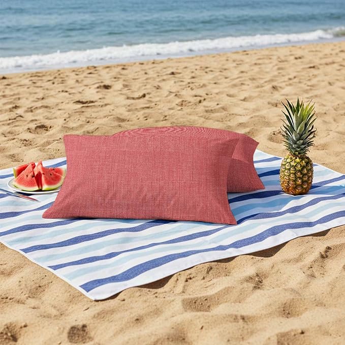 Outdoor Waterproof Throw Pillow Covers Set of 2 Coral Red Linen Lumbar Pillowcases 20x12 Inches Farmhouse Pure Color Decorative Pillows Cushion Case Patio Pillows for Couch Bed Chair Garden