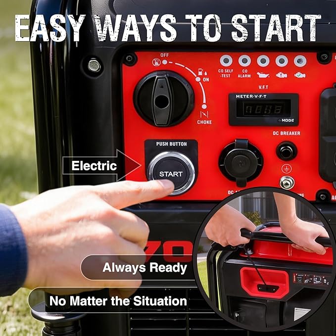 PowerSmart 7000-Watt Open Frame Inverter Generator, 120V/240V Dual Voltage, Clean Power for Sensitive Electronics, Electric Start Portable Generator for Home Backup & RV Camping - Gas Powered