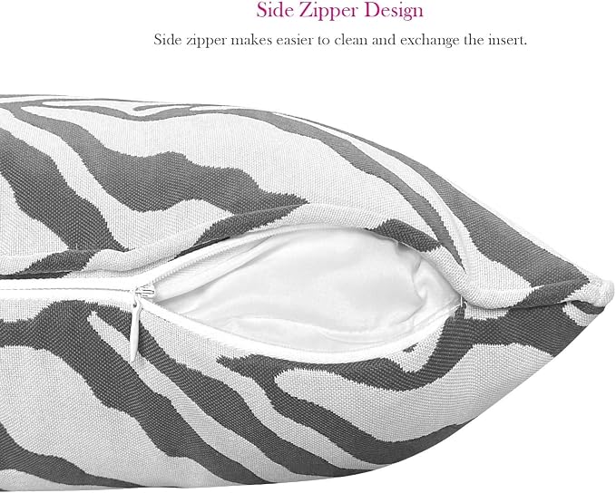Pack of 2 Outdoor Waterproof Decorative Lumbar Pillows Covers for Patio Furniture, 20x12 Inch Fade Resistant Patio Garden Lumbar Cushion Covers for Couch Bed Sofa, Zebra Grey